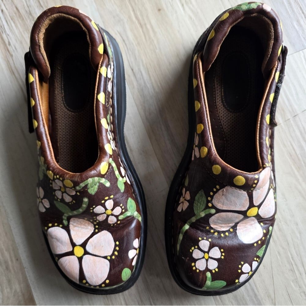 Hand Painted Leather Loafers Foral Motif Born For J.Jill Brown Sz 9 M/W 40.5 - Picture 2 of 10